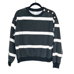 H&M Nautical Stripe Coastal Gold Button Fisherman aesthetic Sweatshirt size M